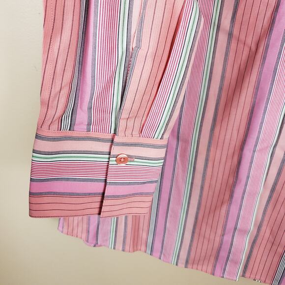 Vintage Talbots Pink Striped Long Sleeve Stretch Button-Up Shirt Size 12 - Picture 4 of 10